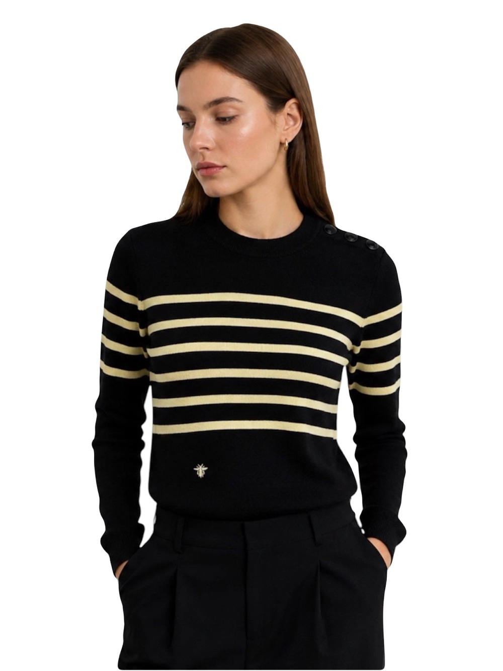 Dior Black and Cream Striped Knit Sweater